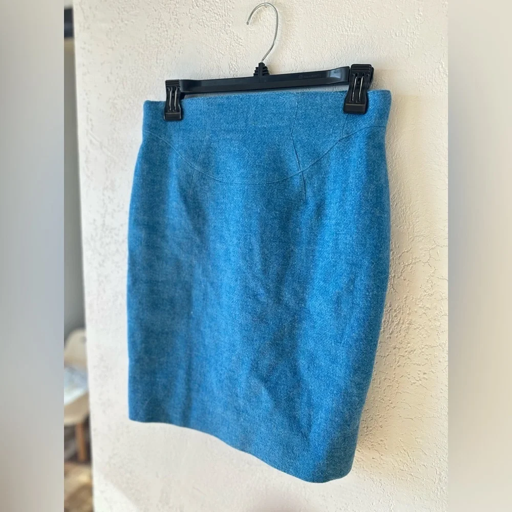 Mugler Vintage Blue Wool Tweed Mini Pencil Skirt - Picture 7 of 7